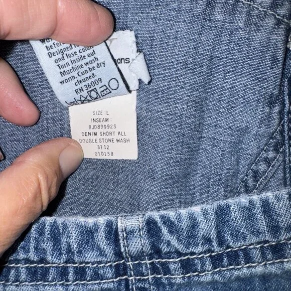 Vintage Calvin Klein Bib Overalls Shorts Jeans Denim Womens L Double Stone Wash - Picture 8 of 16